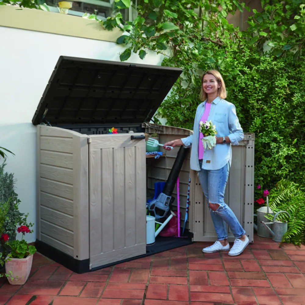 Depozitare în plastic pentru grădină, bej-maro, în afara spațiului maxim