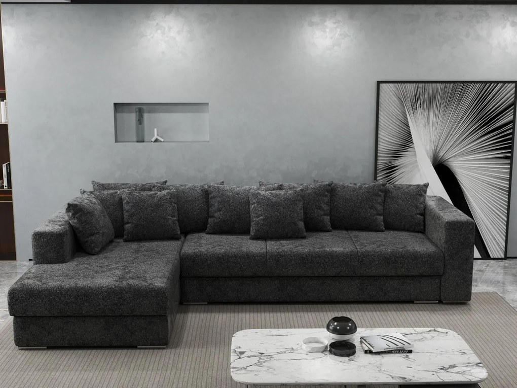 Colțar extensibil dumonde cu ladă de depozitare si sezut confortabil din spuma high-density, Gloria Euphoria Black 320x183 cm