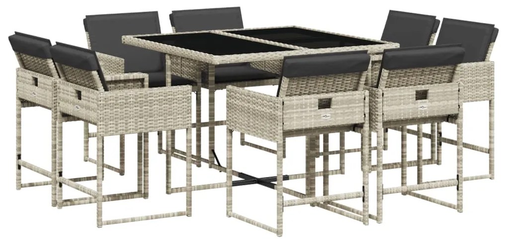 3278146 vidaXL Set mobilier grădină cu perne, 9 piese, gri deschis, poliratan