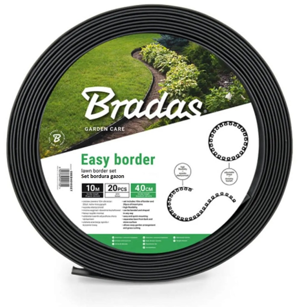 Separatoar gazon EASY BORDER din PE, negru, 10 m x 4 cm