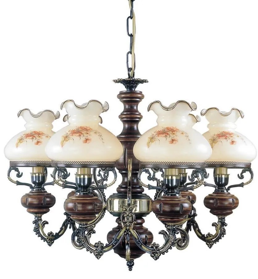 Candelabru cu 6 brate design italian din alama cu lemn 624