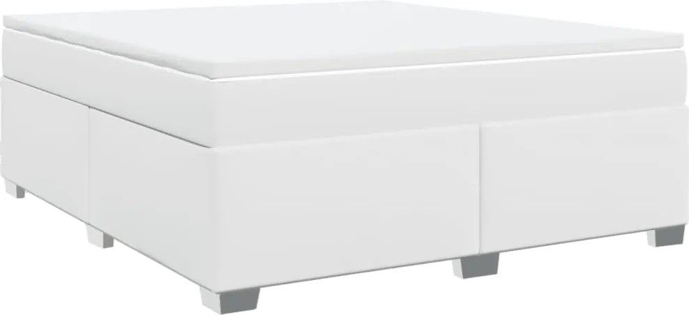 vidaXL Pat box spring cu saltea, alb, 180x200 cm, piele ecologică