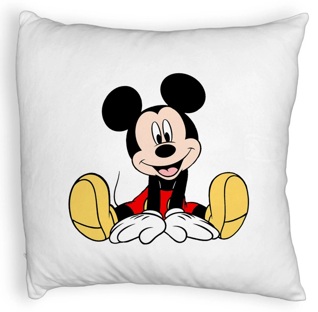 Perna Decorativa Fluffy, Model copii Mickey Mouse, 40x40 cm, Alba, Husa Detasabila, Burduf