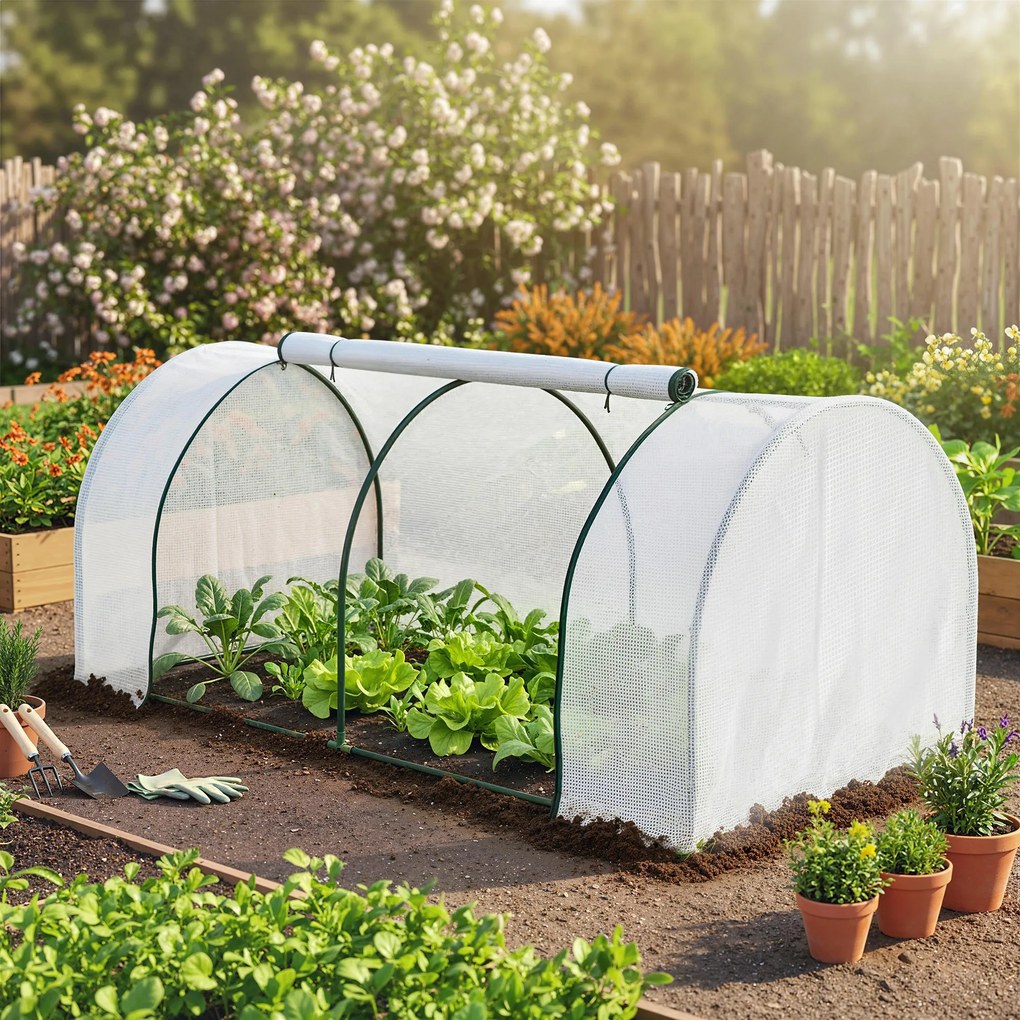 Outsunny Seră de Grădină cu Ferestre Rulabile, Husă Plastic Anti-UV, 200 x 100 x 80 cm, Alb | Aosom Romania