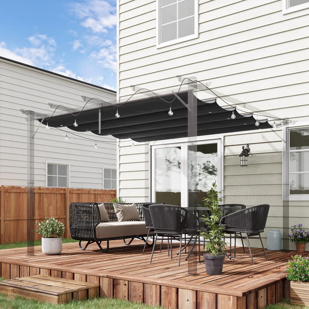 Outsunny Copertina retractabila pentru pergola, Copertina de rezerva din material textil pentru pergola de 3 x 3 (m), gri inchis | AOSOM RO
