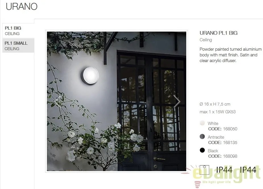 Aplica / Plafoniera de exterior stil modern minimalist URANO PL1 BIG alba 168050
