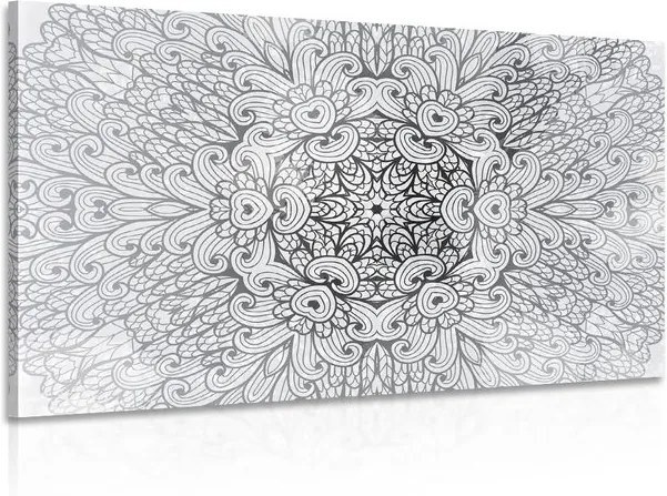 Tablou Mandala etnică de aur în design alb-negru