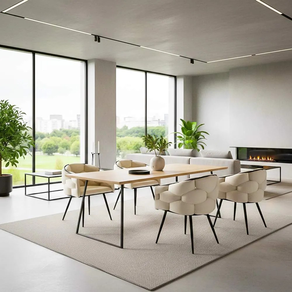 Scaune living modern din catifea cu picioare metalice negre BUC 256 crem