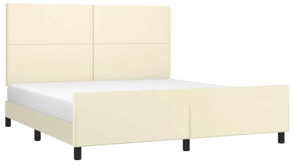 Cadru de pat cu tablie, crem, 160x200 cm, piele ecologica Crem, 160 x 200 cm, Design simplu
