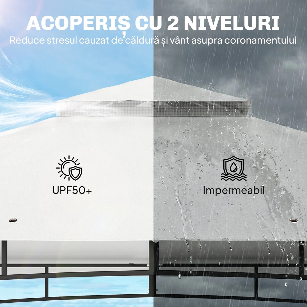 Outsunny Foișor 3 x 3.6 m, Acoperiș Dublu UPF50+ cu Plasă, Crem | Aosom Romania