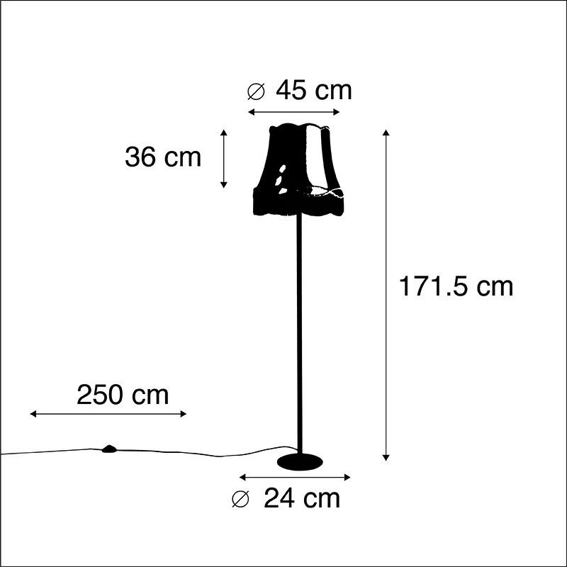 Lampă de podea retro neagră cu abajur auriu în stil bunicuță 45 cm - Simplo