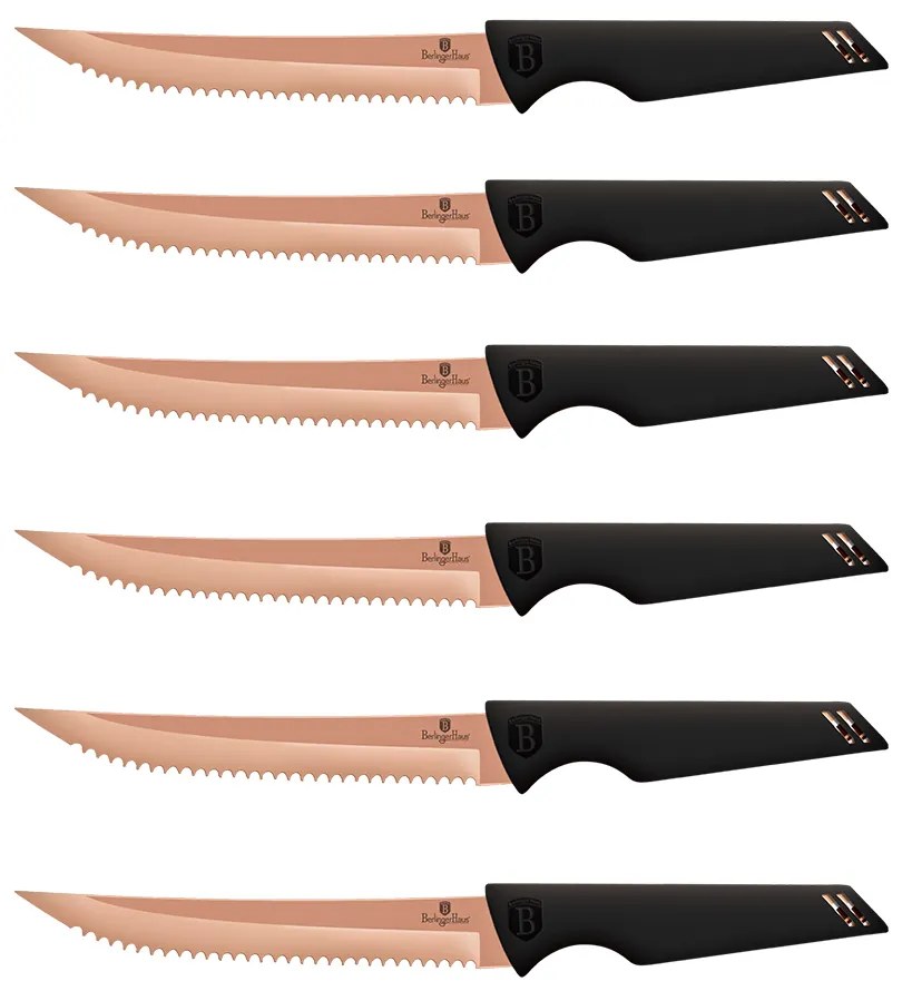 Set 6 cutite pentru friptura, lungime lama 12.5 cm, Black Rose Berlinger Haus BH 2650