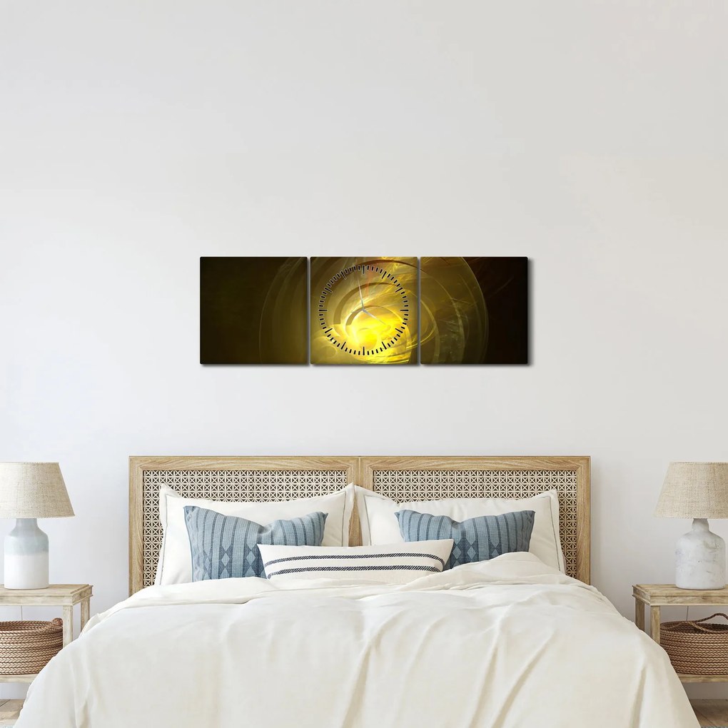 Tabloul cu spirala abstractă în galben (cu ceas) (90x30 cm)