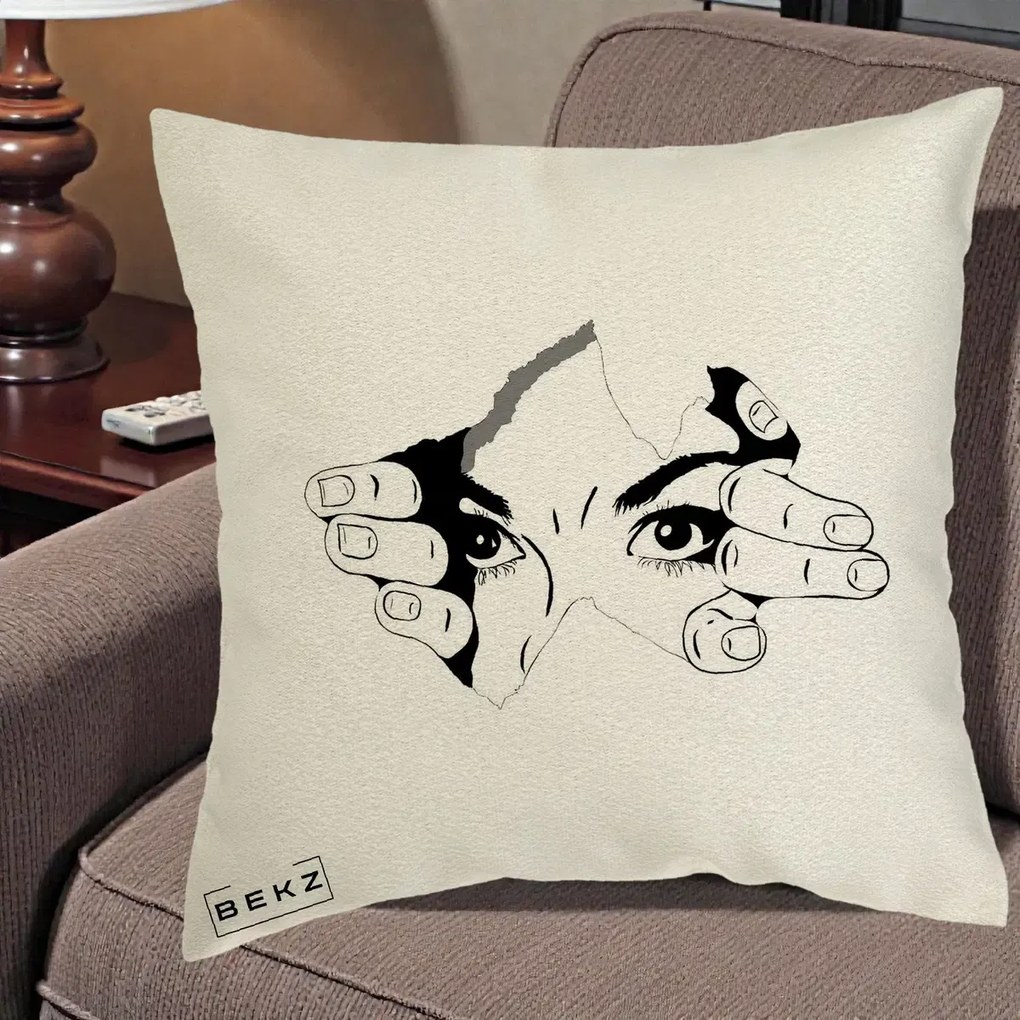 Perna Decorativa Ochi care Rup Suprafata, 40x40 cm, Ecru, Husa Detasabila, Perna Inclusa, BEKZ®