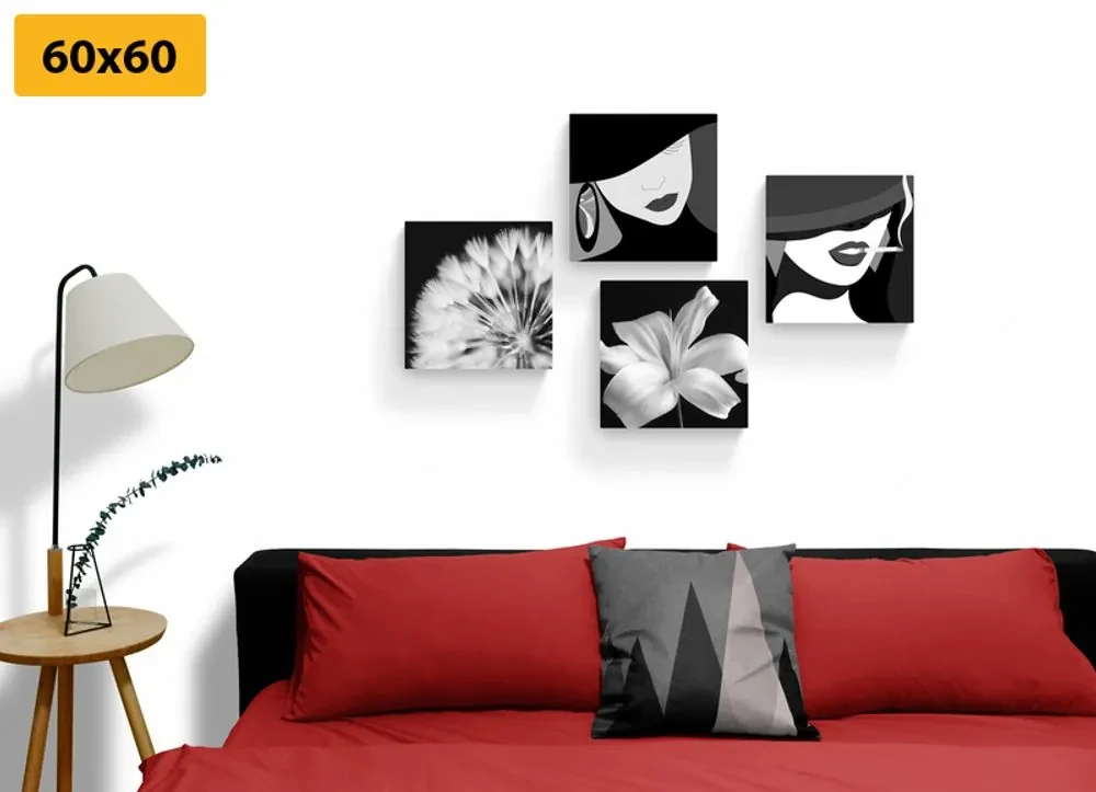 Set tablouri doamne în design alb-negru