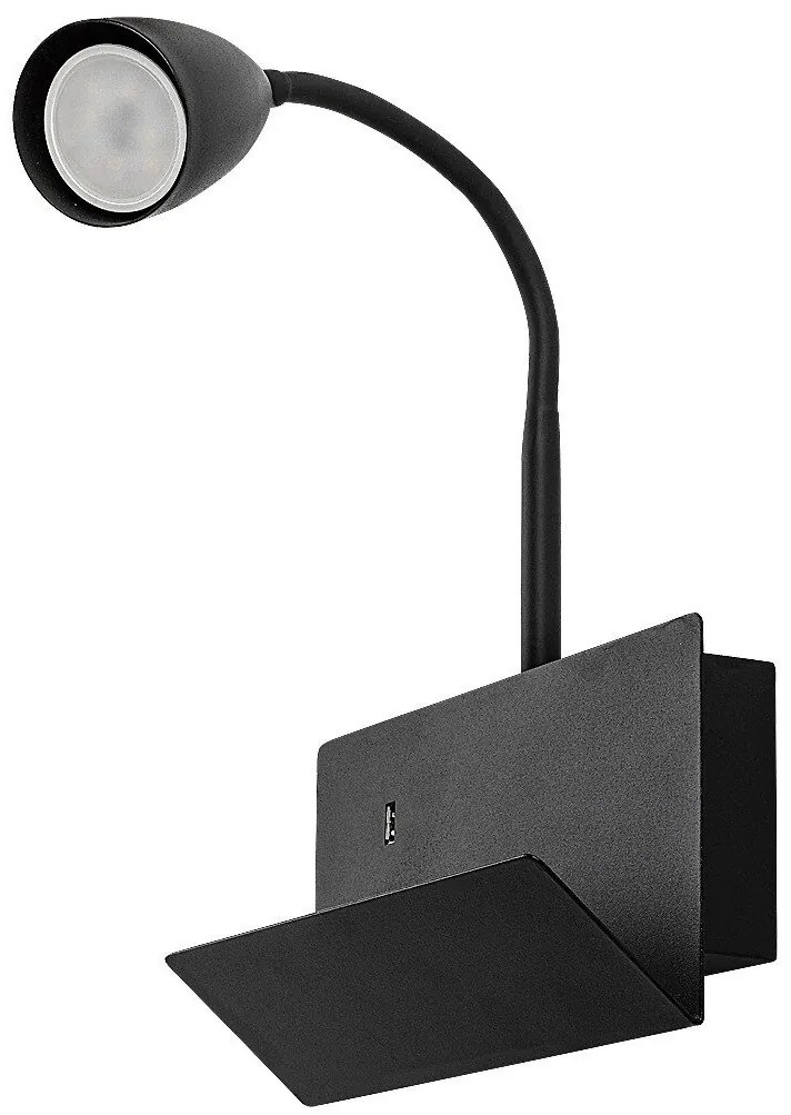 Aplica de perete cu spot directionabil si port USB Tacito negru