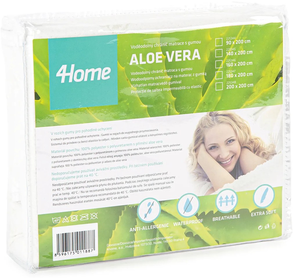 Protecție saltea 4Home Aloe Vera impermeabilă cu elastic, 160 x 200 cm, 160 x 200 cm