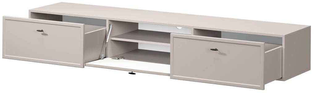 Comodă TV suspendată Lorini 200 cm cu sertare - culoare cașmir / mânere negre tip T-bar
