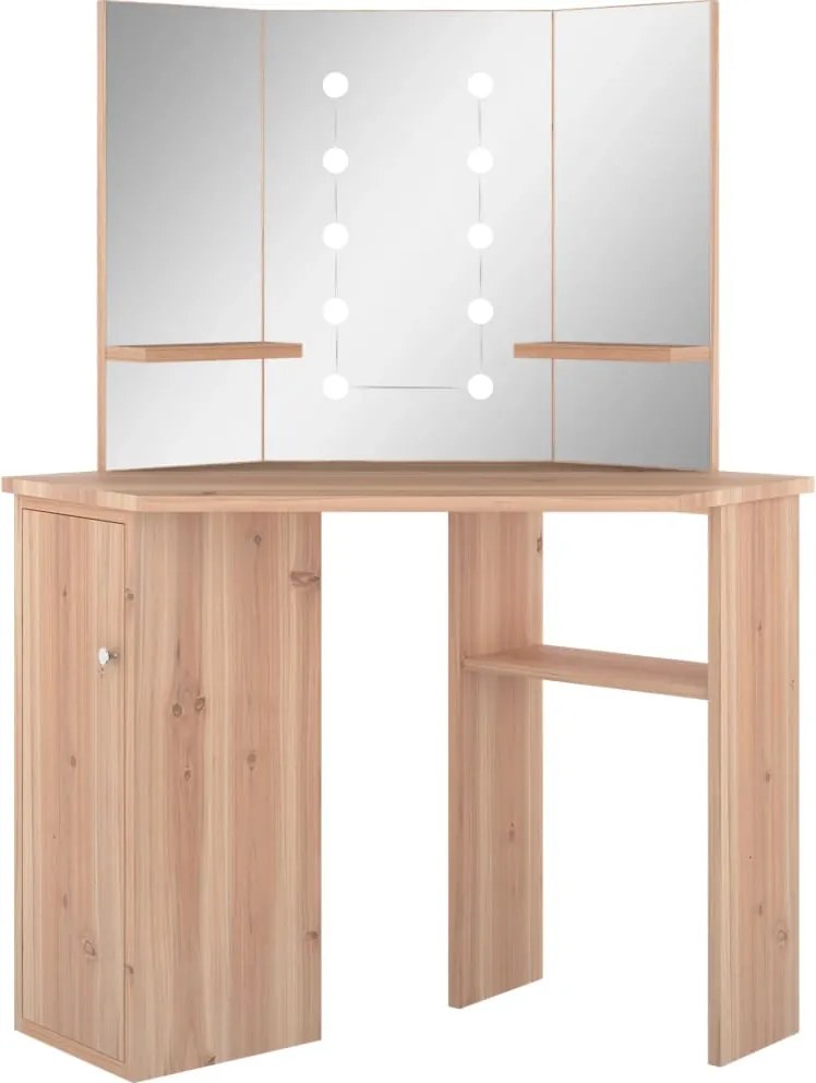 vidaXL Masă de toaletă de colț cu LED, stejar, 111x54x141,5 cm