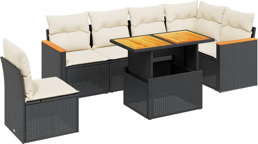 vidaXL Set canapele de grădină cu perne, 7 piese, negru, poliratan