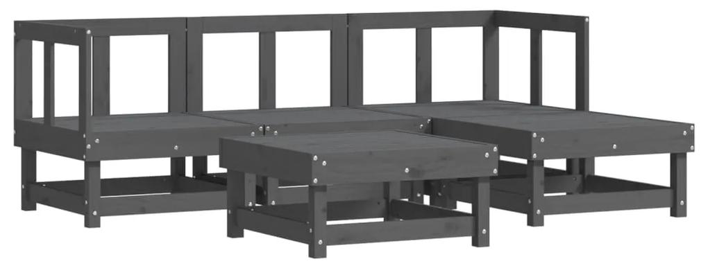 3186167 vidaXL Set mobilier relaxare de grădină 5 piese gri lemn masiv de pin