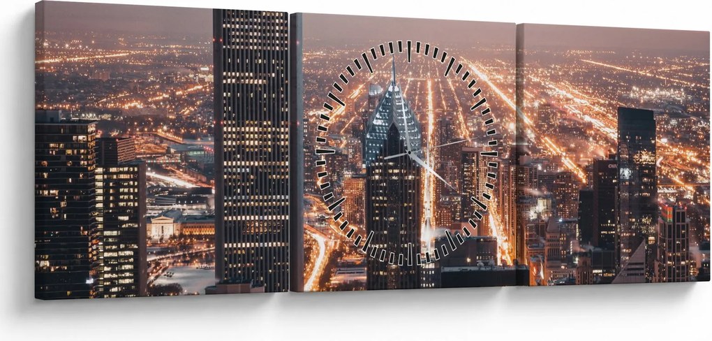 Tabloul cu metropolă luminată (cu ceas) (90x30 cm)