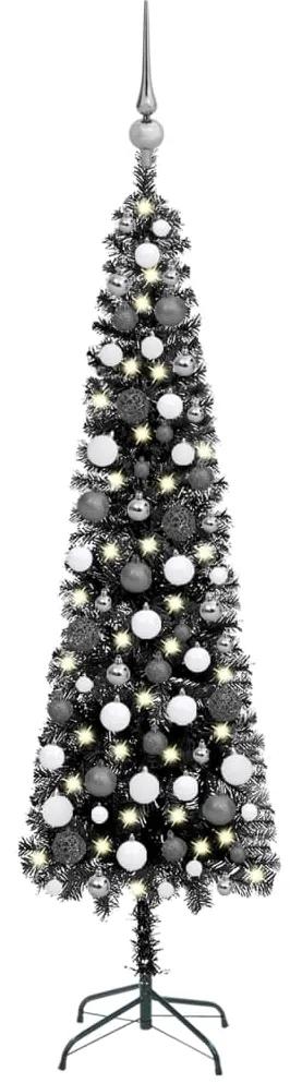 Set pom de Craciun subtire cu LED-uri si globuri, negru, 240 cm 1, negru si gri, 240 cm