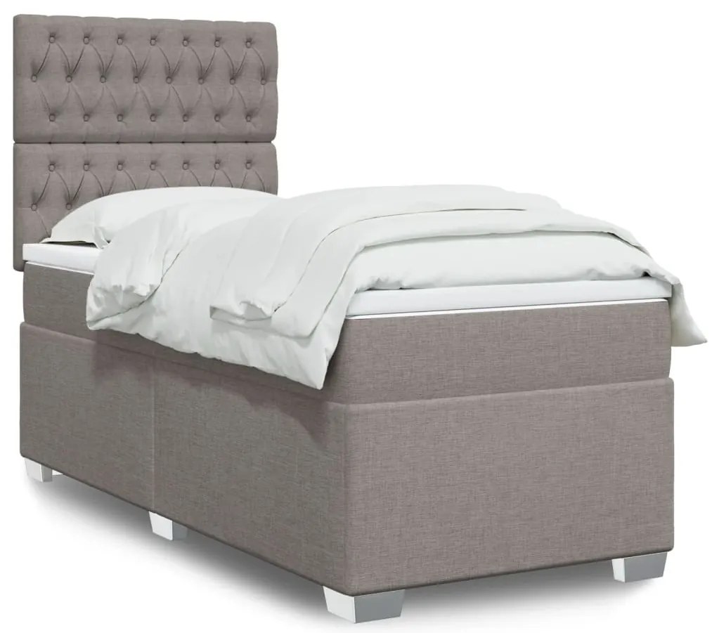 vidaXL Pat box spring cu saltea, gri taupe, 90x200 cm, textil