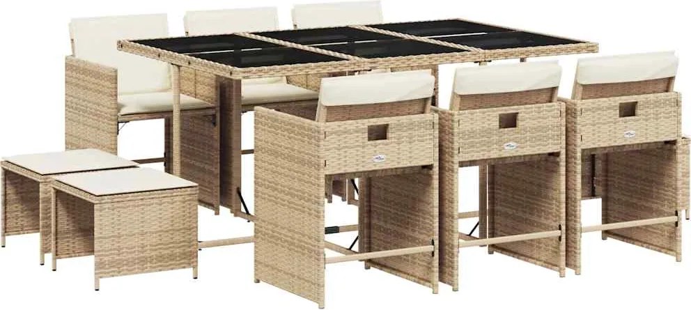 vidaXL Set mobilier de grădină cu perne, 11 piese, bej, poliratan