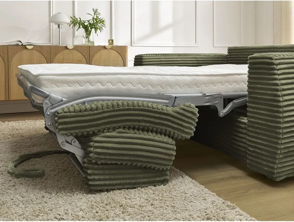 Canapea verde pentru dormitul zilnic/extensibilă cu tapițerie din catifea reiată 220 cm Hugo – Bobochic Paris