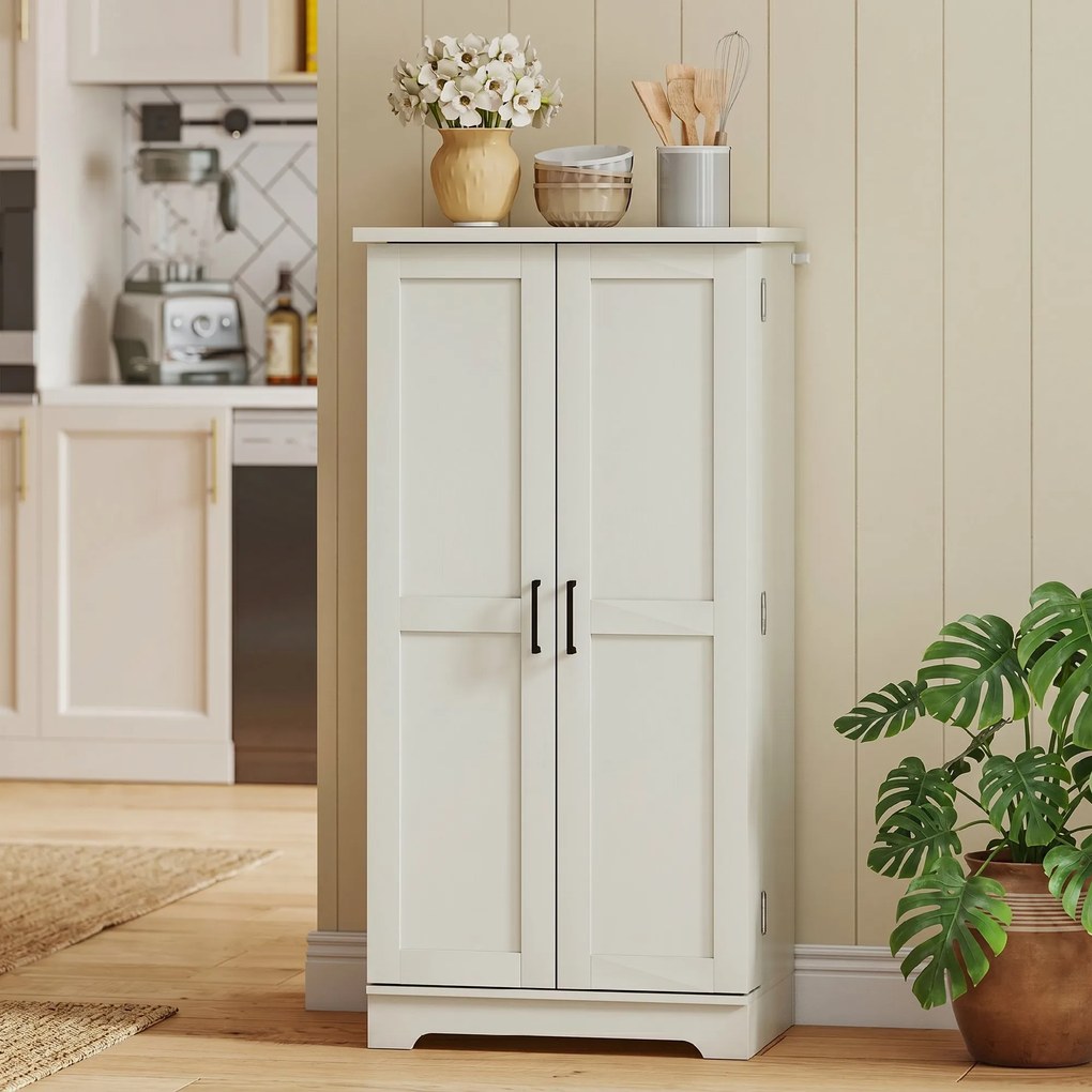 HOMCOM Dulap de Bucătărie Tip Cămară, Rustic, cu 12 Rafturi pentru Condimente, Rafturi Reglabile, 2 Uși, pentru Sufragerie și Living, 60x40x120 cm, Crem | Aosom Romania