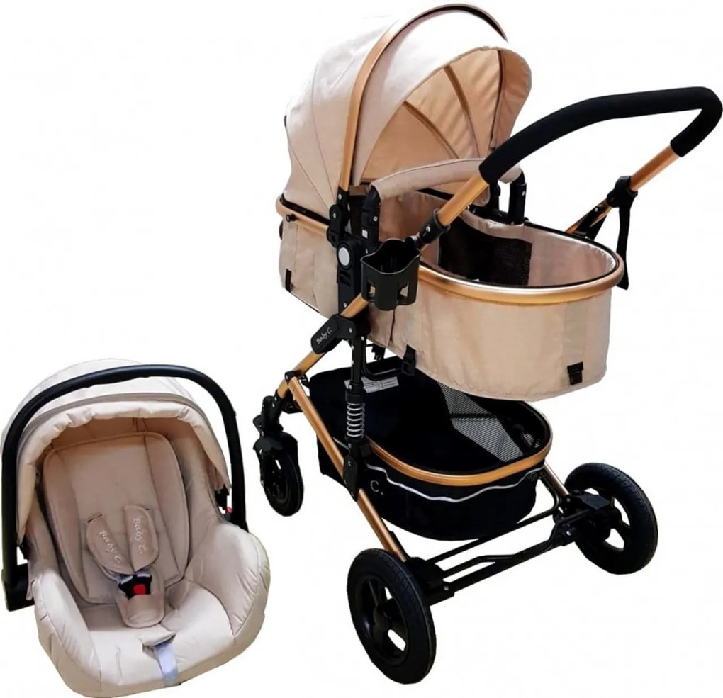 Carucior nou nascuti 3 in 1 Baby Care™ PRO 531 , Cadru Aluminiu, Amortizoare, Roti din cauciuc plin AVE, Landou, Scoica auto, Spatar reglabil 3