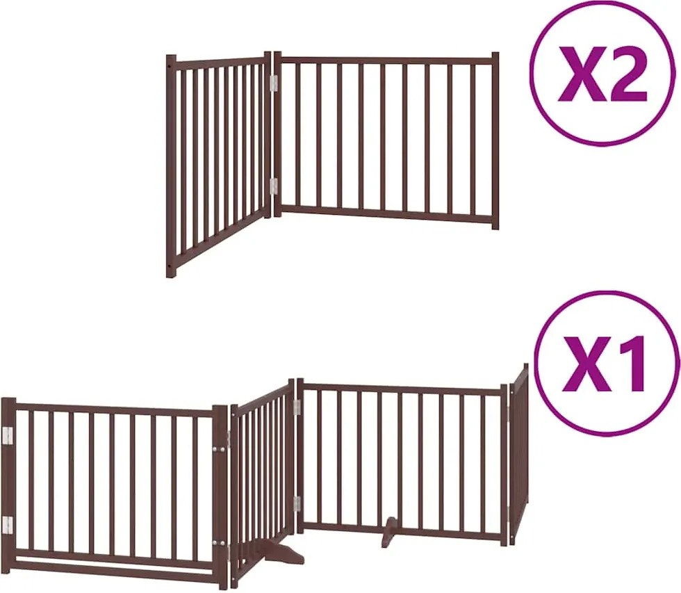 vidaXL Poartă câini pliabilă cu ușă 8 panouri maro 640 cm, lemn plop