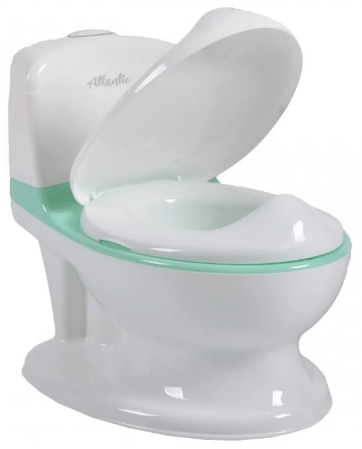 Olita premium pentru copii NOVOKIDS™ Atlantic seat, Cu sunete, Vas detasabil, Plastic non toxic, Suport hartie igienica, Turquoise cu Alb