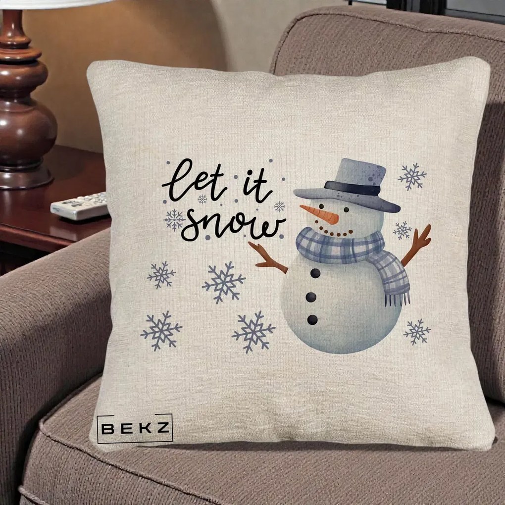 Perna Decorativa Let It Snow Om de Zapada, 40x40 cm, Bej Canapea, Husa Detasabila, Perna Inclusa, BEKZ®