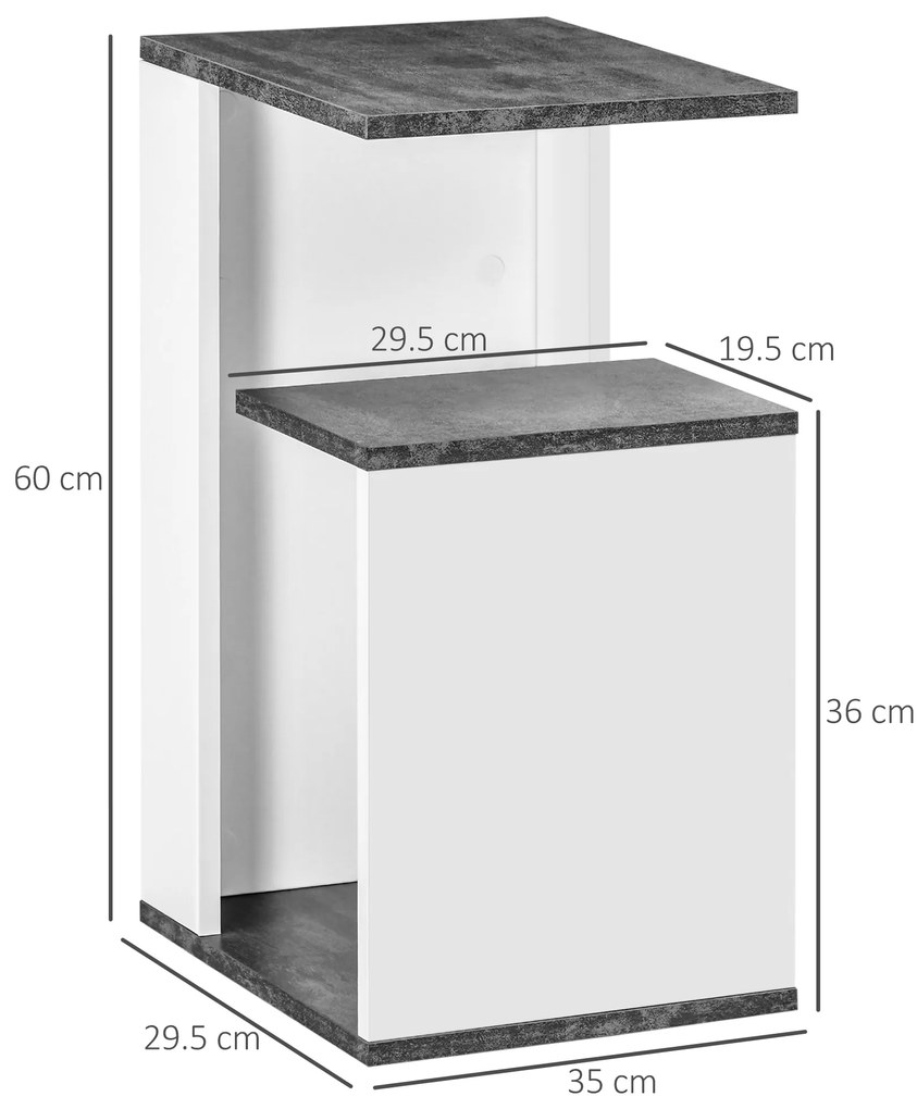 Noptiera cu raft deschis din PAL, noptiera moderna cu design neregulat, 35x29,5x60cm, gri si alb HOMCOM | Aosom Romania