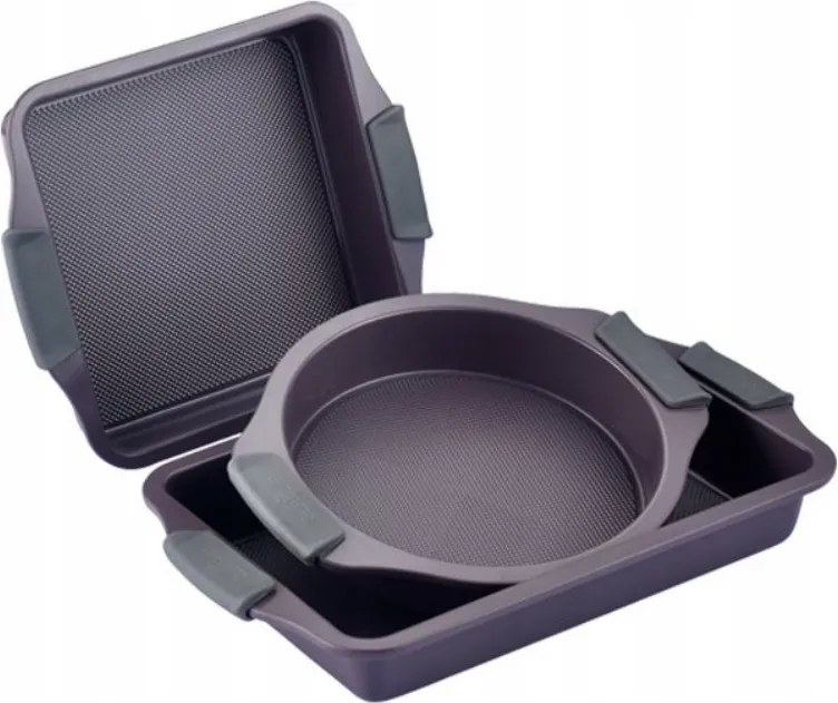 Set tavi de copt Swiss Haus SH-3BST, 3 buc., Otel carbon, LFGB, Acoperire ceramica Sapphire, Cuptor pana la 230°C, Violet inchis