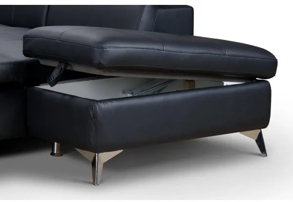 Canapea colțar extensibilă din piele SALERNO II, dreapta, neagră