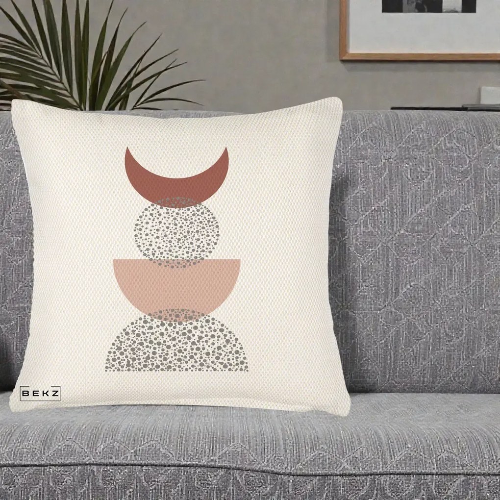 Perna Decorativa Boho Luna Plina si Forme Punctate, 40x40 cm, Crem Reliefat, Husa Detasabila, Perna Inclusa, BEKZ®