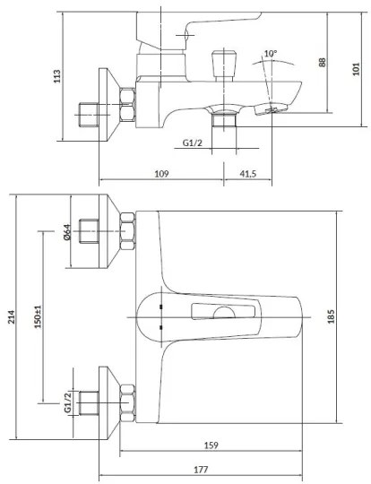 Set de cadă cu baterie + baterie de lavoar Cersanit S952-003 MILLE crom lucios