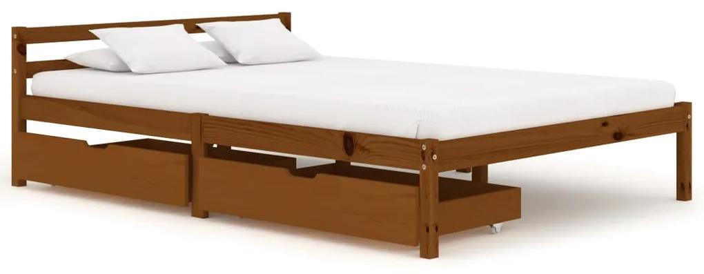 3060522 vidaXL Cadru de pat cu 2 sertare maro miere 140x200 cm lemn masiv pin
