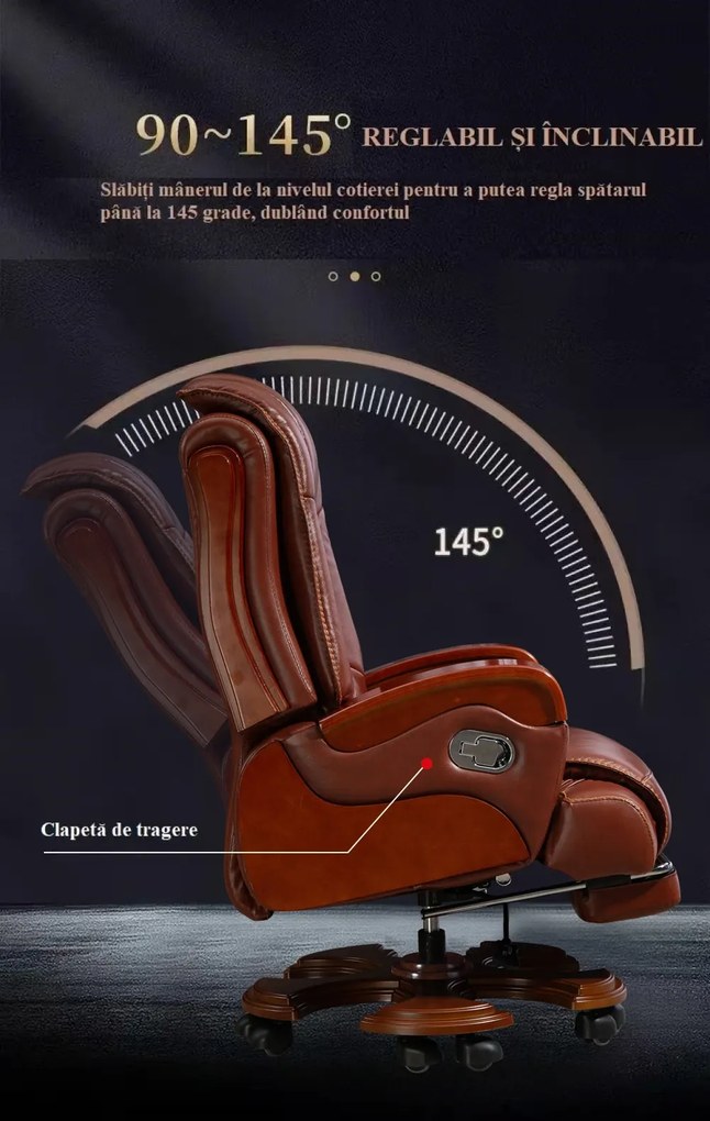 EXECUTIVE SIGNATURE 8033 – Scaun directorial din piele naturala si lemn masiv, Masaj in 9 puncte si Incalzire, rezistent 150 kg, Maro