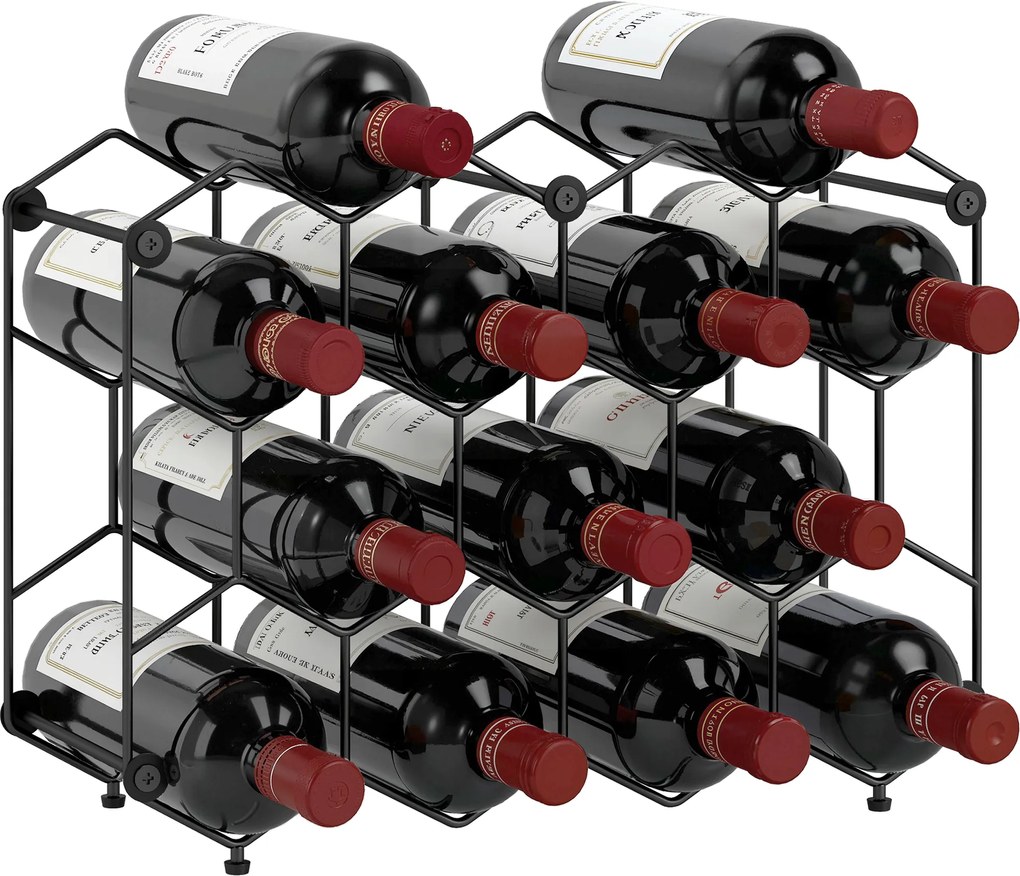 HOMCOM Suport pentru sticle Design geometric în fagure, Negru | Aosom Romania