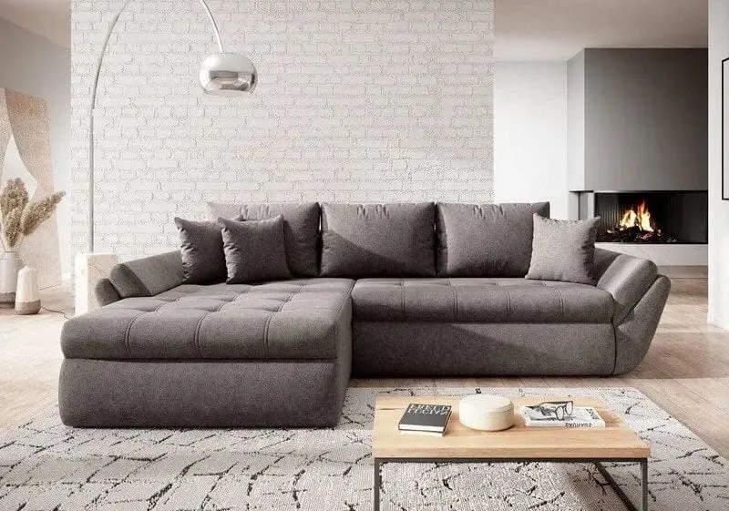 Colțar extensibil dumonde cu ladă de depozitare si sezut confortabil din spuma high-density, Loana Enjoy Kaki II 270x185 cm