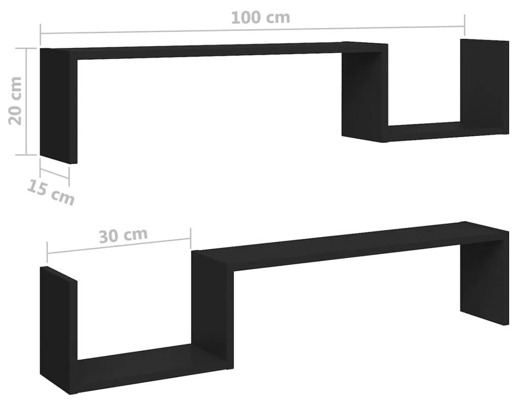 Rafturi de perete, 2 buc., negru, 100x15x20 cm, PAL 2, Negru