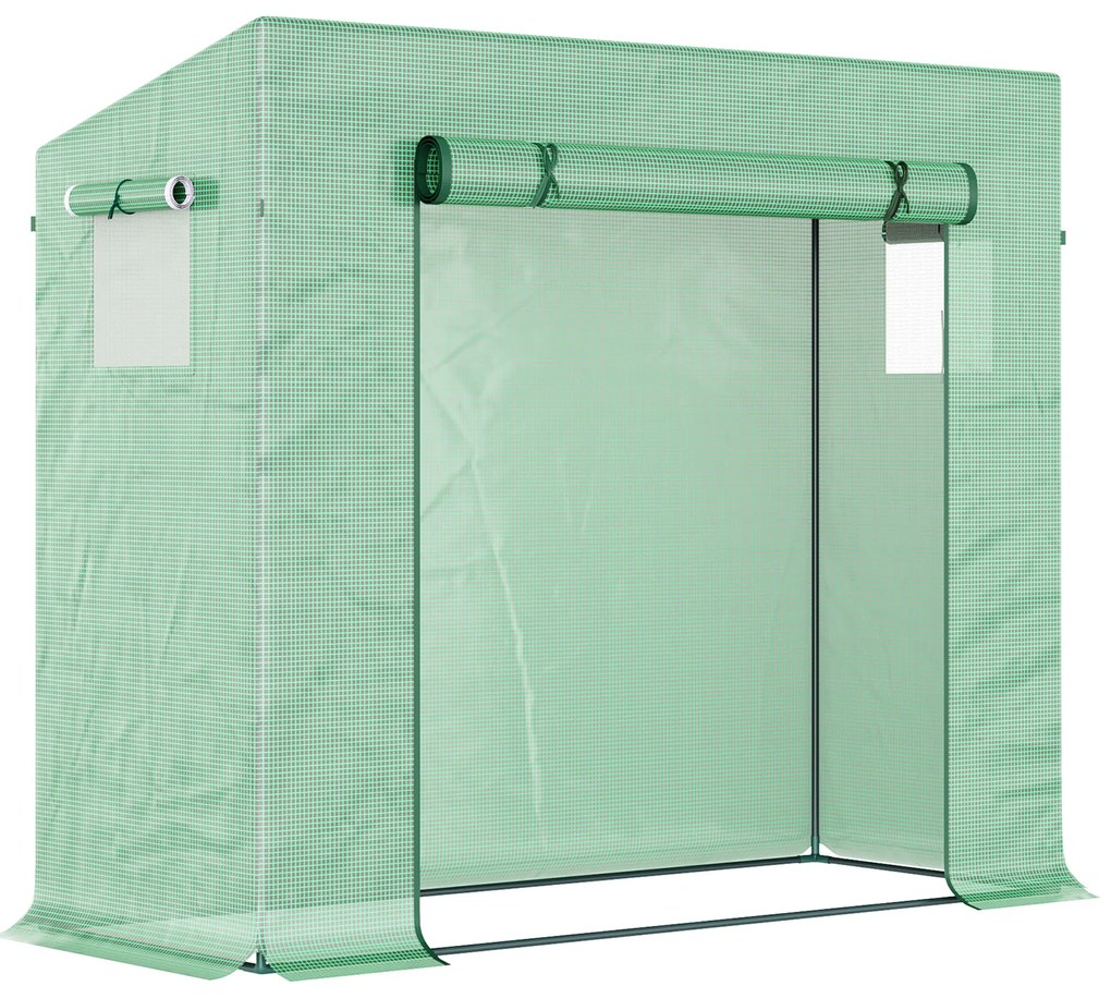 Outsunny Seră cu folie, seră cu rolltür, fereastră laterală, pentru grădină, din oțel, plastic, 200 x 76 x 168 cm, Verde | Aosom Romania