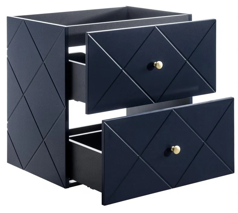 Set Mobilier Baie Suspendat Bleumarin    Elegant Blue  II 60 Cm Mdf Cu Maner Aurii, Lavoar Aplicat
