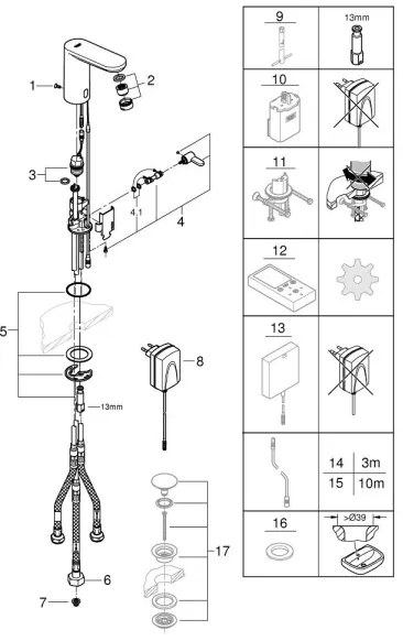 GROHE 36324001 - Baterie electronică pentru lavoar cu senzor infraroșu EUROSMART COSMOPOLITAN E, crom