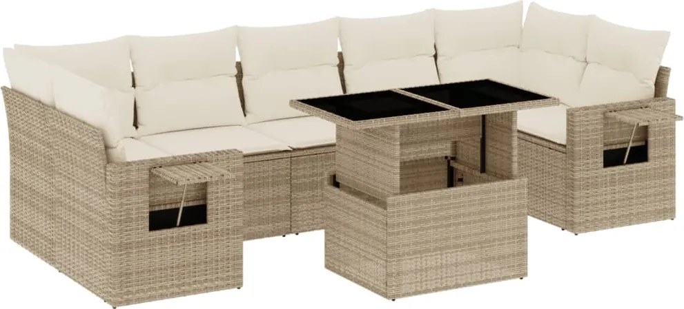 vidaXL Set canapele de grădină, 8 piese, cu perne, bej, poliratan