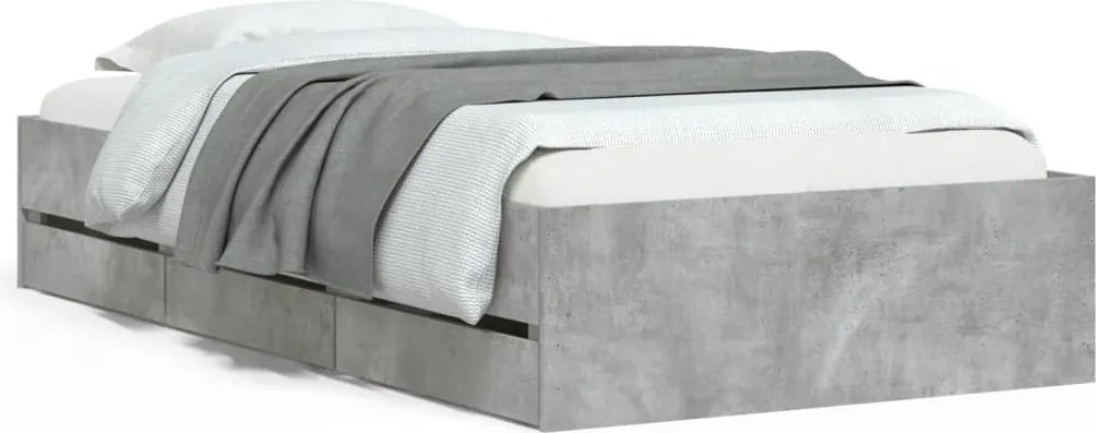 vidaXL Cadru de pat cu sertare, gri beton, 75x190 cm, lemn prelucrat